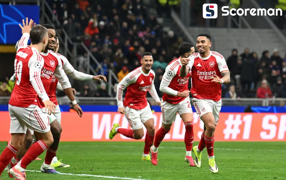 '제주스 멀티골' 아스널, 인터밀란 원정 3-1 완승…UCL 7연승 선두 질주